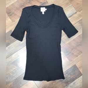 Michael Stars For Anthropologie Black Short Sleeve Scoop Neck Shirt, Size XS/S